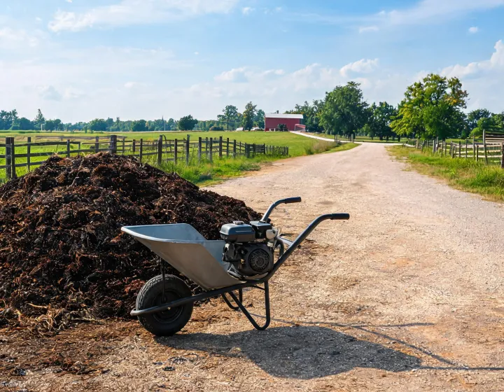 Wheelbarrow on outdoor farm route